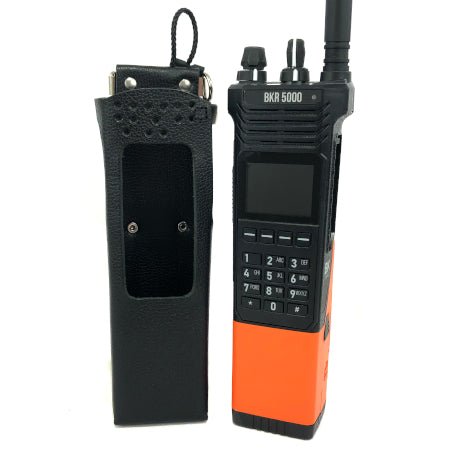 Leather Holster, Open Keypad, Use with Clamshell Battery for BKR5000 - 49er Communications - 49er Communications