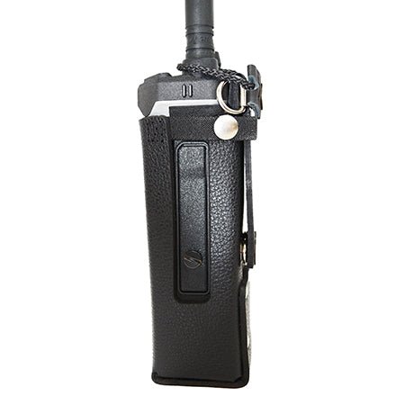 Leather Open Speaker Holster with Snapping Belt Loop and D - Rings BKR9000 Radios - 49er Communications - 49er Communications