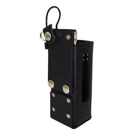 Leather Open Speaker Holster with Snapping Belt Loop and D - Rings BKR9000 Radios - 49er Communications - 49er Communications